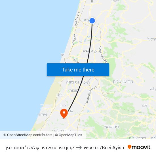 קניון כפר סבא הירוקה/שד' מנחם בגין to בני עייש /Bnei Ayish map