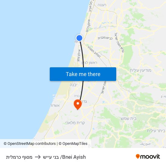 מסוף כרמלית to בני עייש /Bnei Ayish map