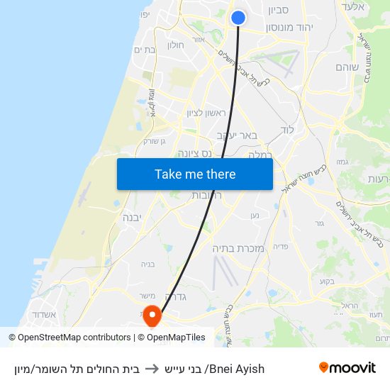 בית החולים תל השומר/מיון to בני עייש /Bnei Ayish map