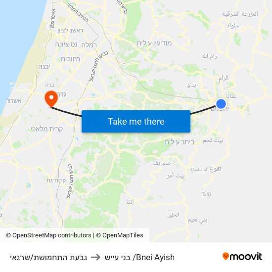 גבעת התחמושת/שרגאי to בני עייש /Bnei Ayish map