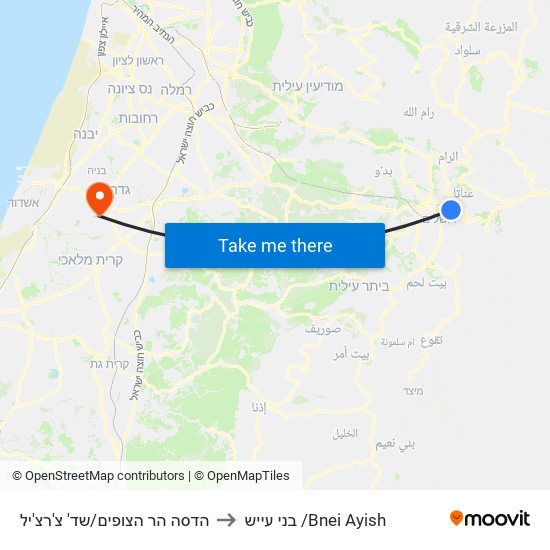 הדסה הר הצופים/שד' צ'רצ'יל to בני עייש /Bnei Ayish map