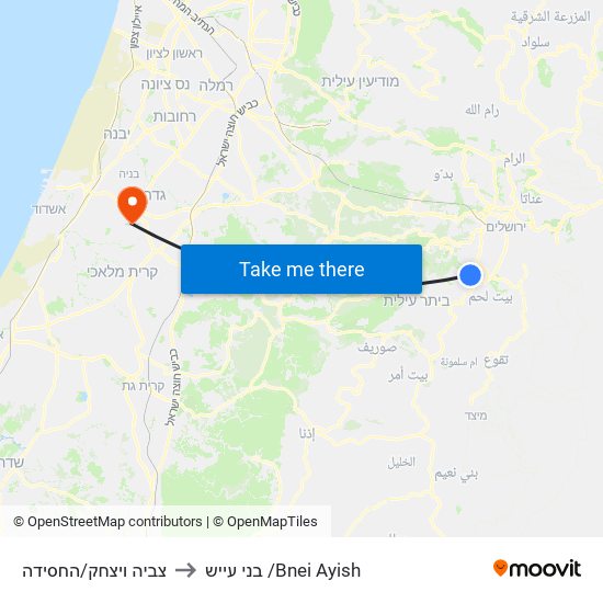 צביה ויצחק/החסידה to בני עייש /Bnei Ayish map