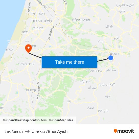 הרצוג/ניות to בני עייש /Bnei Ayish map
