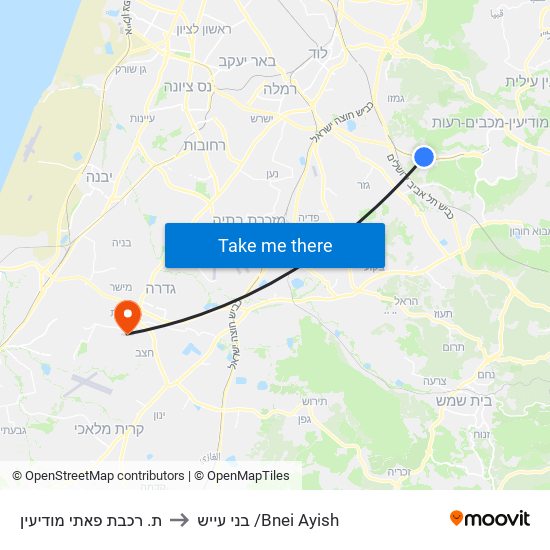 ת. רכבת פאתי מודיעין to בני עייש /Bnei Ayish map
