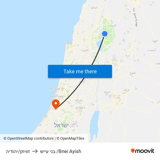 זוויתן/יהודיה to בני עייש /Bnei Ayish map