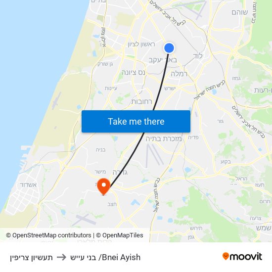 תעשיון צריפין to בני עייש /Bnei Ayish map