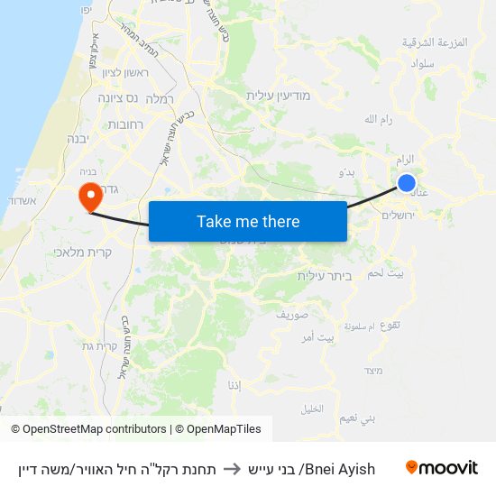 תחנת רקל''ה חיל האוויר/משה דיין to בני עייש /Bnei Ayish map