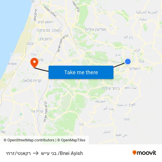 רקאנטי/זרחי to בני עייש /Bnei Ayish map
