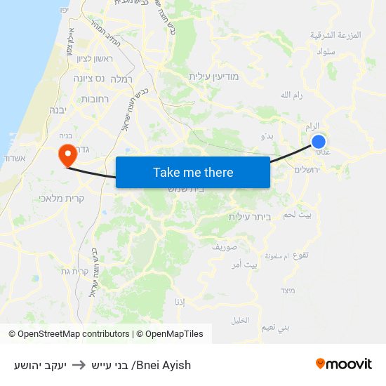 יעקב יהושע to בני עייש /Bnei Ayish map