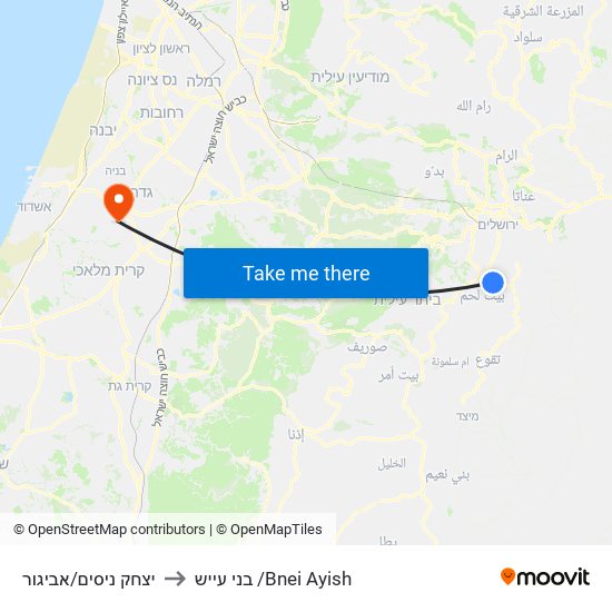 יצחק ניסים/אביגור to בני עייש /Bnei Ayish map
