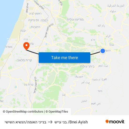בנייני האומה/הנשיא השישי to בני עייש /Bnei Ayish map