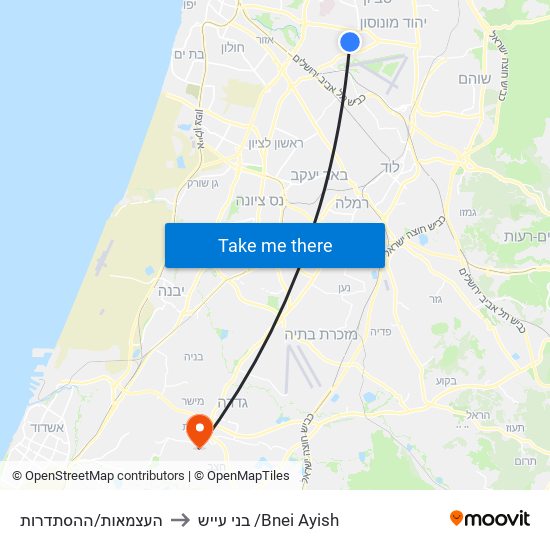 העצמאות/ההסתדרות to בני עייש /Bnei Ayish map