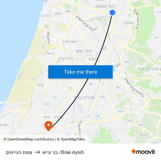 צומת הטייסים to בני עייש /Bnei Ayish map