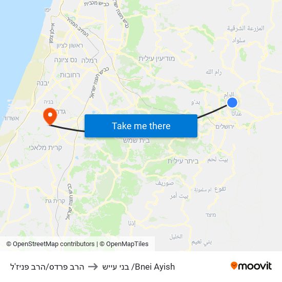 הרב פרדס/הרב פניז'ל to בני עייש /Bnei Ayish map