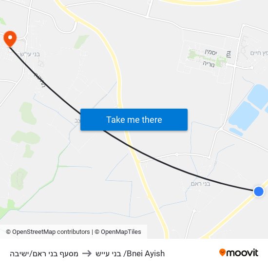 מסעף בני ראם/ישיבה to בני עייש /Bnei Ayish map