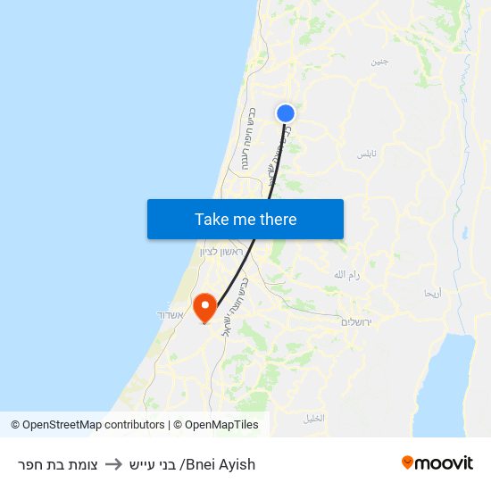 צומת בת חפר to בני עייש /Bnei Ayish map