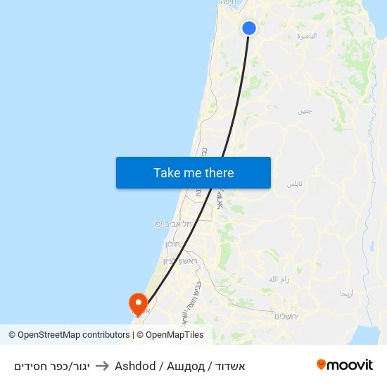 יגור/כפר חסידים to Ashdod / Ашдод / אשדוד map