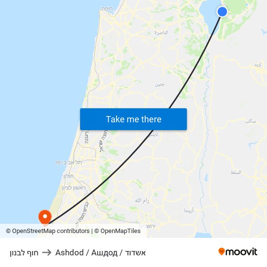 חוף לבנון to Ashdod / Ашдод / אשדוד map