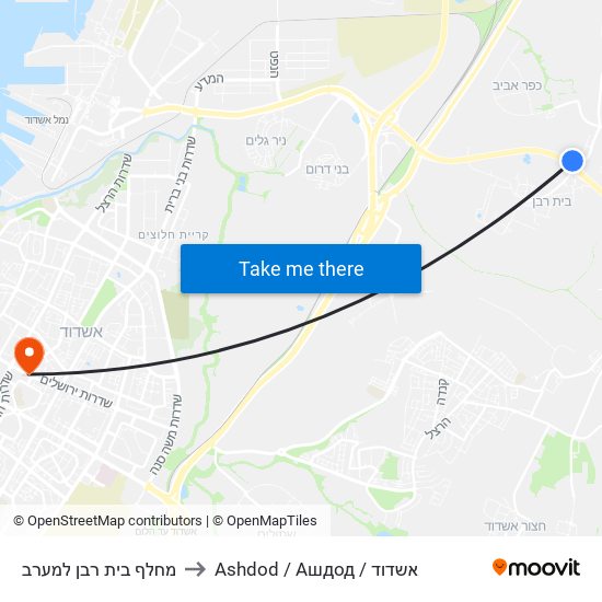 מחלף בית רבן למערב to Ashdod / Ашдод / אשדוד map