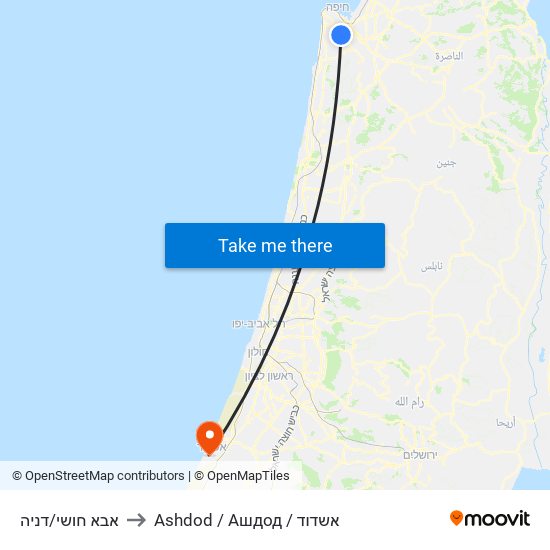 אבא חושי/דניה to Ashdod / Ашдод / אשדוד map