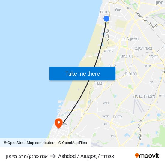 אנה פרנק/הרב מיימון to Ashdod / Ашдод / אשדוד map