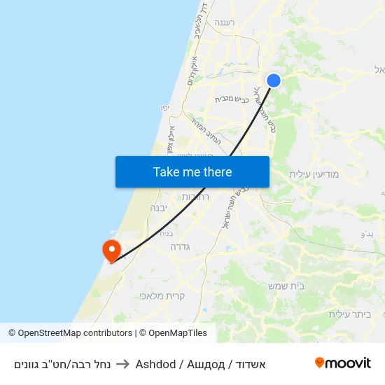 נחל רבה/חט''ב גוונים to Ashdod / Ашдод / אשדוד map