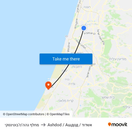 מחלף גהה/ז'בוטינסקי to Ashdod / Ашдод / אשדוד map