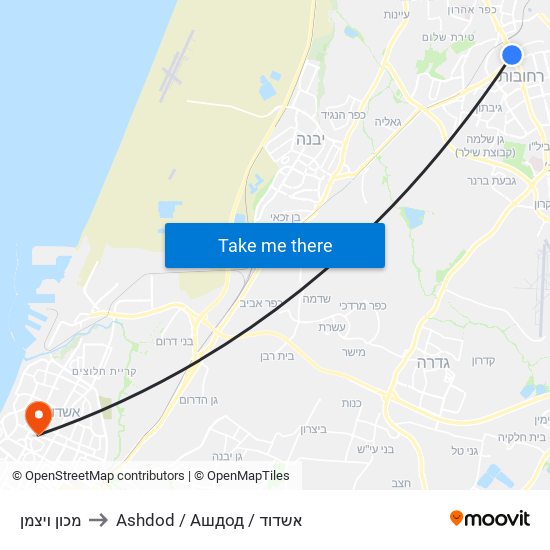 מכון ויצמן to Ashdod / Ашдод / אשדוד map