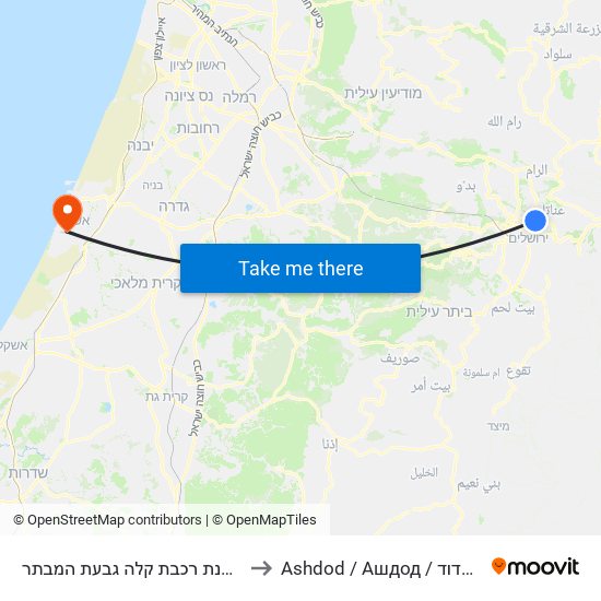 תחנת רכבת קלה גבעת המבתר to Ashdod / Ашдод / אשדוד map