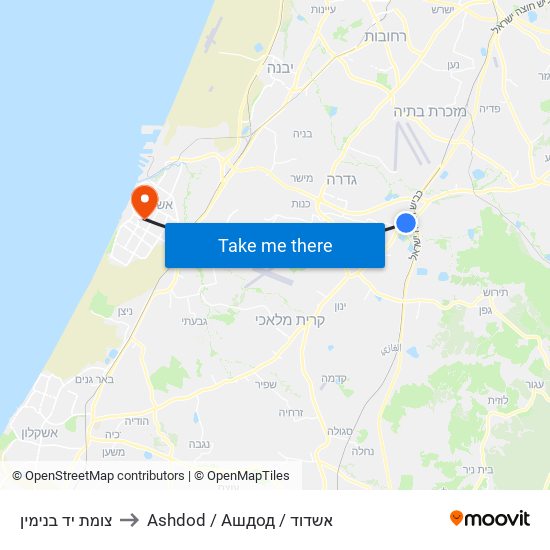 צומת יד בנימין to Ashdod / Ашдод / אשדוד map