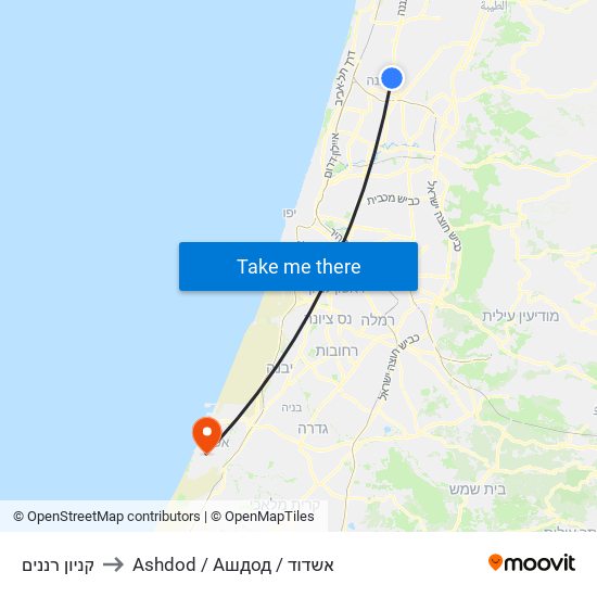 קניון רננים to Ashdod / Ашдод / אשדוד map