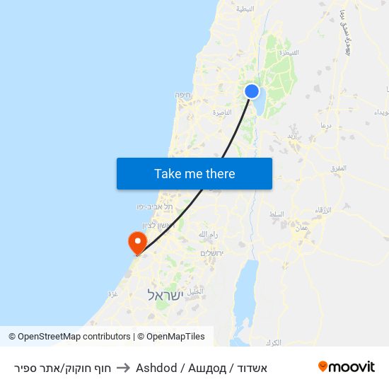 חוף חוקוק/אתר ספיר to Ashdod / Ашдод / אשדוד map