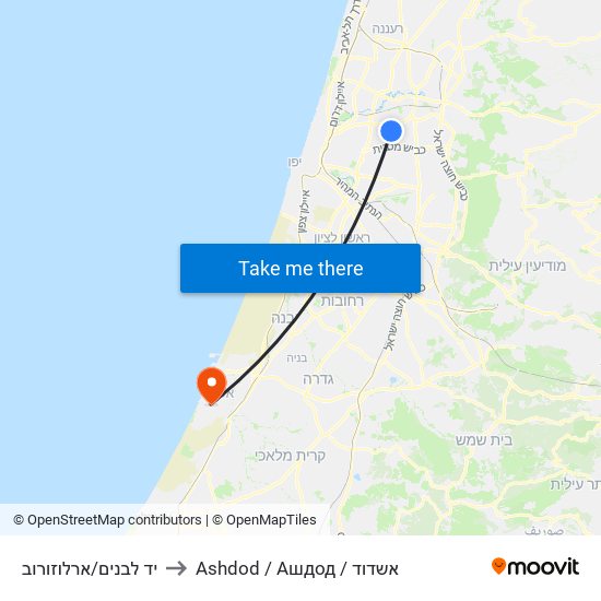 יד לבנים/ארלוזורוב to Ashdod / Ашдод / אשדוד map