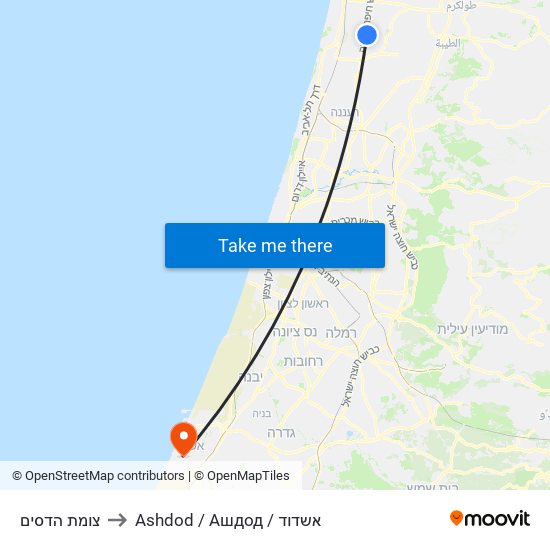 צומת הדסים to Ashdod / Ашдод / אשדוד map