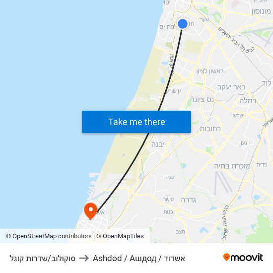 סוקולוב/שדרות קוגל to Ashdod / Ашдод / אשדוד map