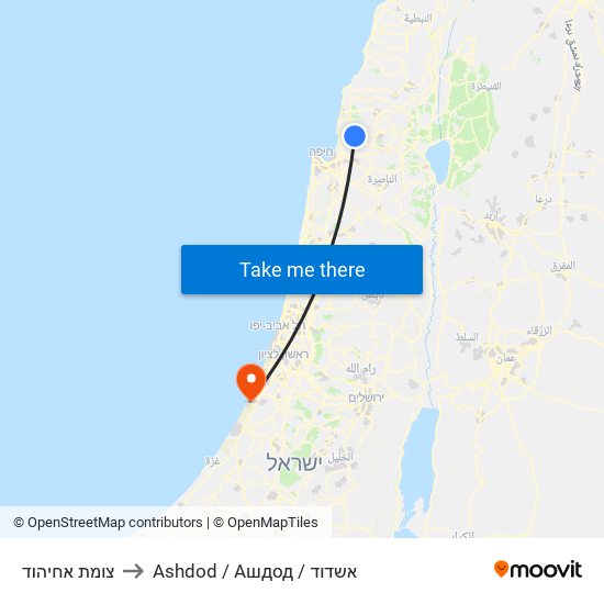 צומת אחיהוד to Ashdod / Ашдод / אשדוד map