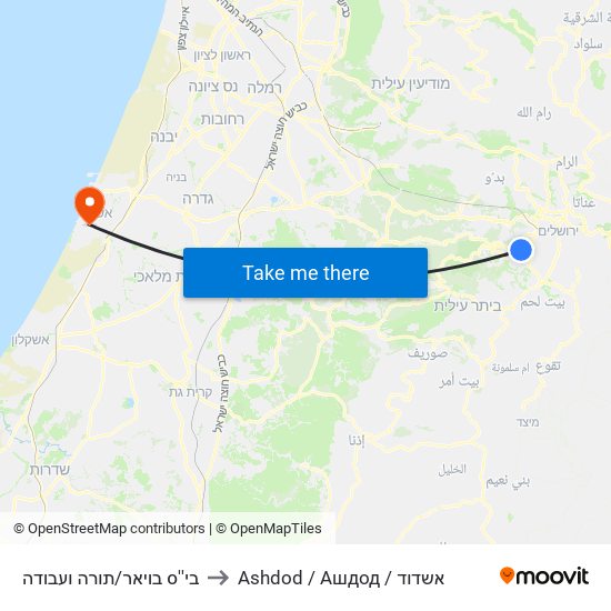 בי''ס בויאר/תורה ועבודה to Ashdod / Ашдод / אשדוד map