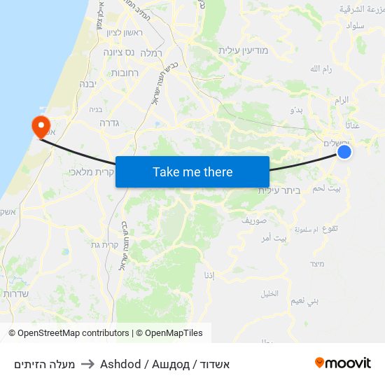 מעלה הזיתים to Ashdod / Ашдод / אשדוד map