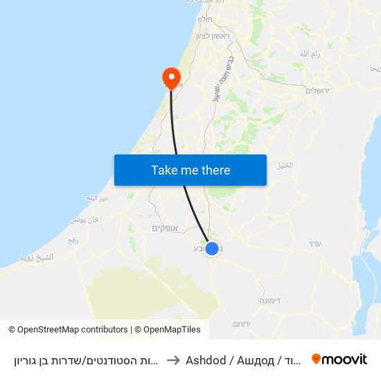מעונות הסטודנטים/שדרות בן גוריון to Ashdod / Ашдод / אשדוד map