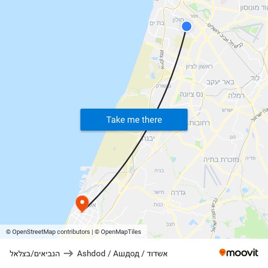 הנביאים/בצלאל to Ashdod / Ашдод / אשדוד map