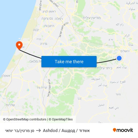סן מרטין/בר יוחאי to Ashdod / Ашдод / אשדוד map