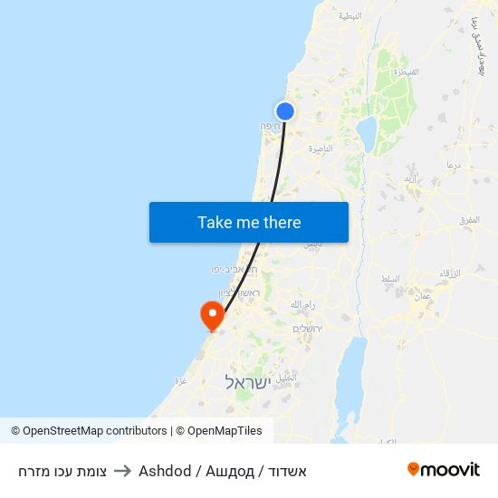 צומת עכו מזרח to Ashdod / Ашдод / אשדוד map