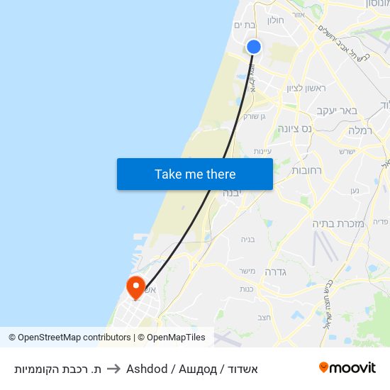 ת. רכבת הקוממיות to Ashdod / Ашдод / אשדוד map