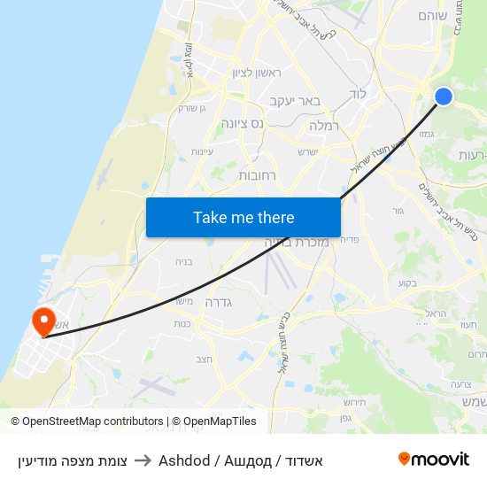 צומת מצפה מודיעין to Ashdod / Ашдод / אשדוד map