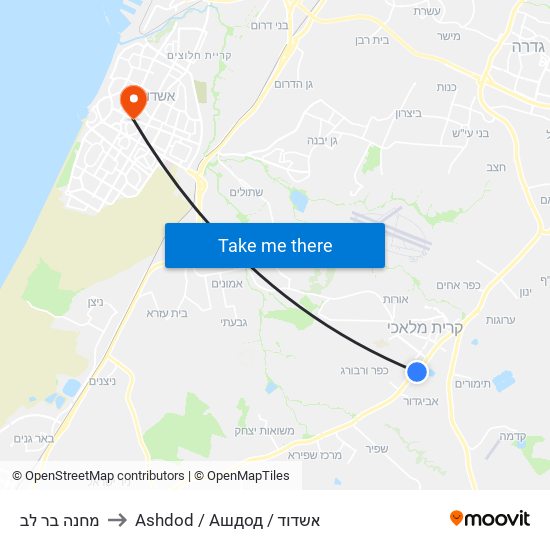 מחנה בר לב to Ashdod / Ашдод / אשדוד map