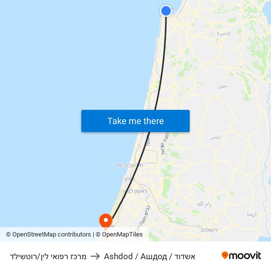 מרכז רפואי לין/רוטשילד to Ashdod / Ашдод / אשדוד map