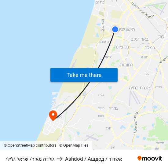 גולדה מאיר/ישראל גלילי to Ashdod / Ашдод / אשדוד map