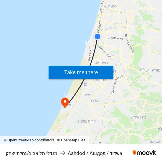 מגדלי תל אביב/נחלת יצחק to Ashdod / Ашдод / אשדוד map