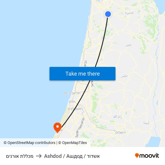 מכללת אורנים to Ashdod / Ашдод / אשדוד map
