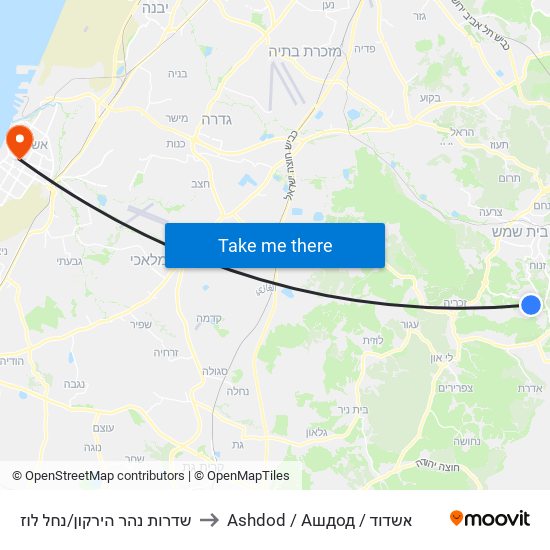 שדרות נהר הירקון/נחל לוז to Ashdod / Ашдод / אשדוד map